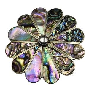Estate Vintage Mexico Silver Abalone Shell Flower Brooch Pendant Signed AB